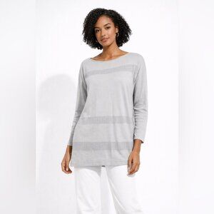 Sarah Pacini Lagenlook Gray Knit Tunic Top One Size Mesh Panel Made Italy